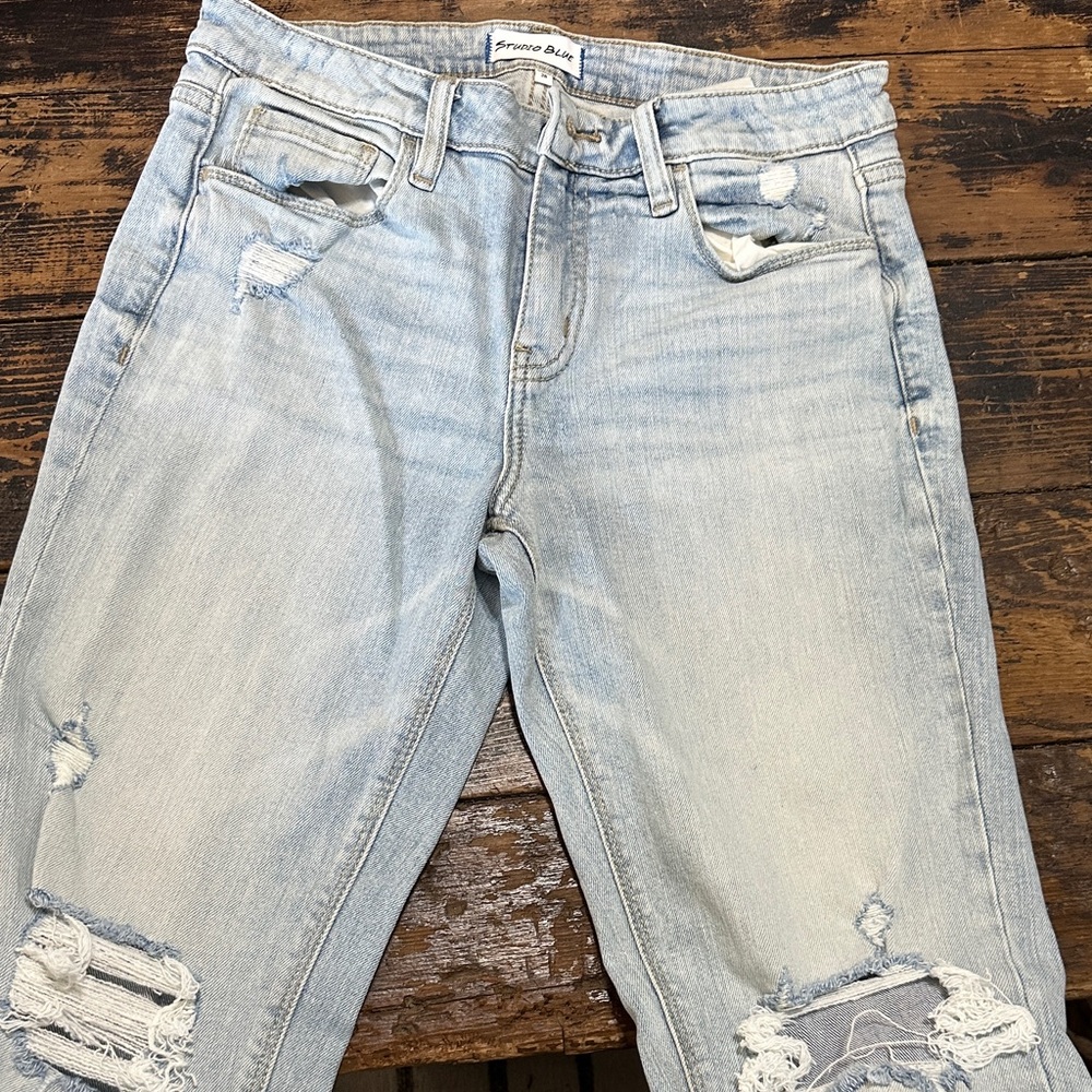 Studio Blue Light Wash Distressed Boyfriend Jeans 26